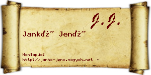 Jankó Jenő névjegykártya